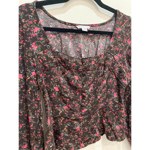 American Eagle Dark Floral Milkmaid Smoked Top S Fairy Romantic Cottagecore